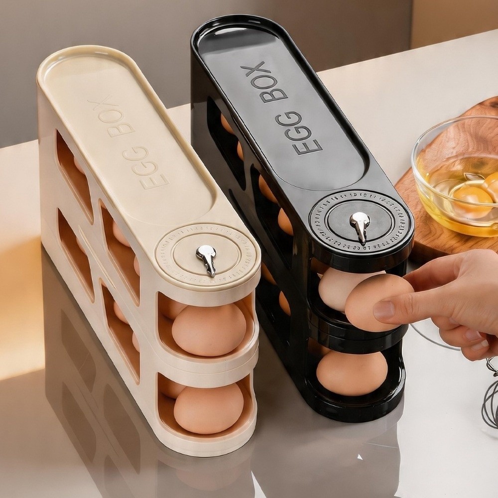 Kitchen Baking Tins - Große Eier-Aufbewahrungsbox mit Deckel, platzsparend, automatischer